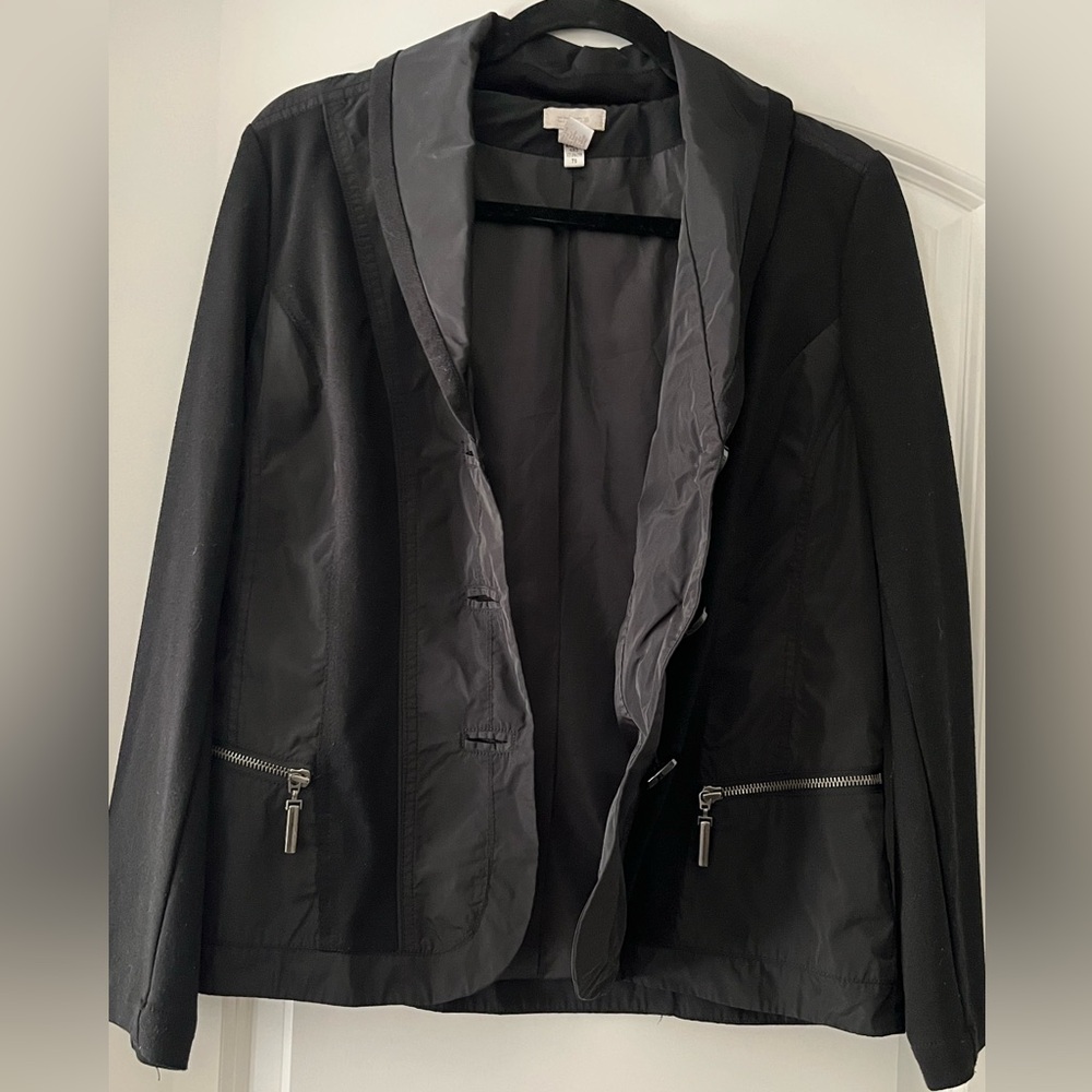 Chicos Button Front Mixed Media Jacket Windbreake… - image 3